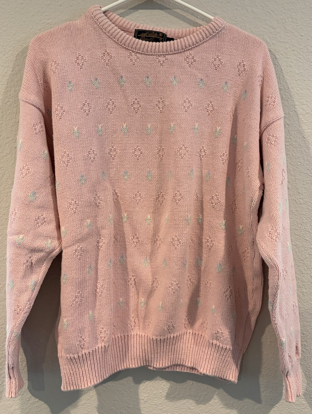 Eddie Bauer Womens Vintage 90s Pink Floral 100% Cotton Crewneck Sweater Size L